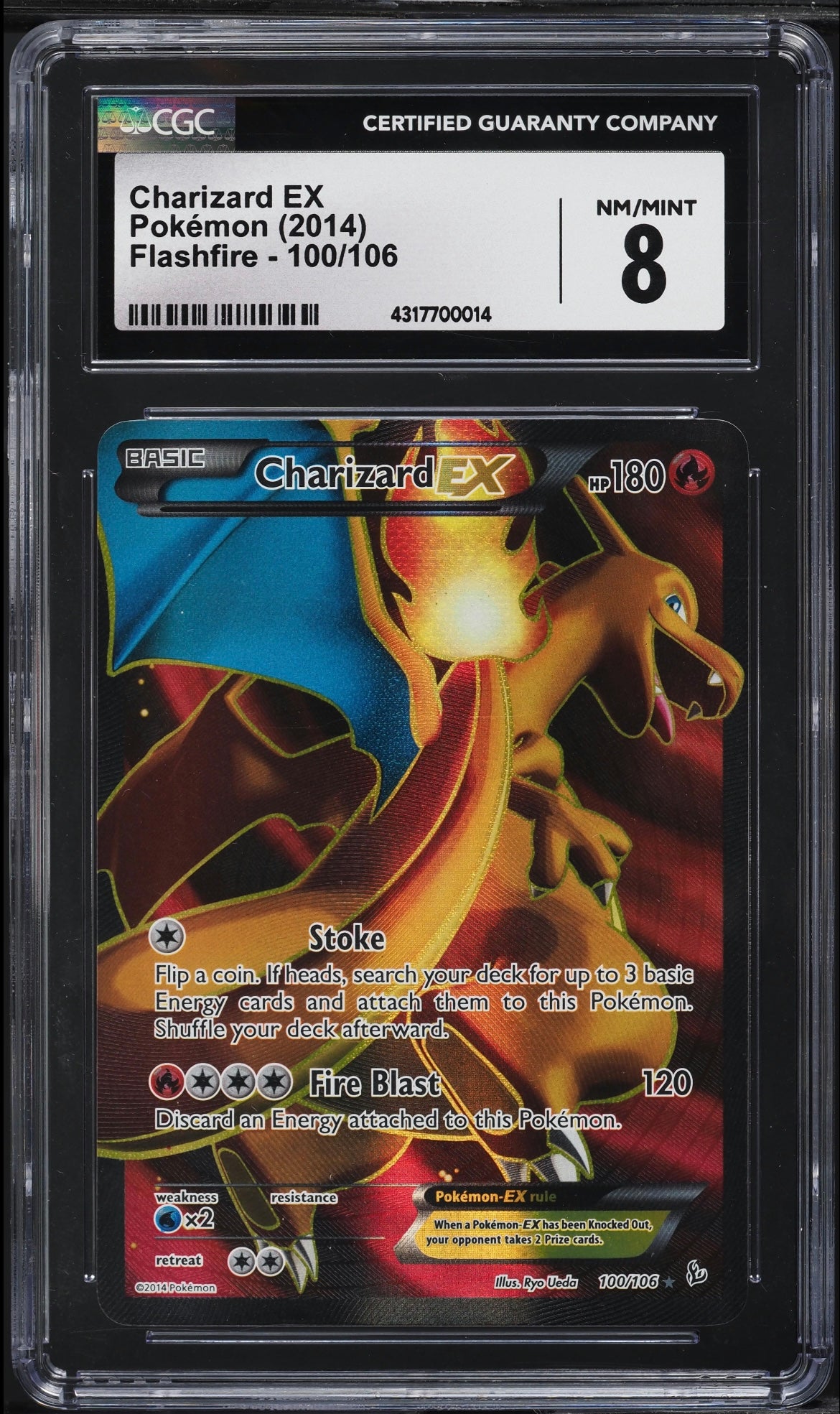 2014 Pokemon XY Flashfire Full Art Charizard EX #100 CGC 8