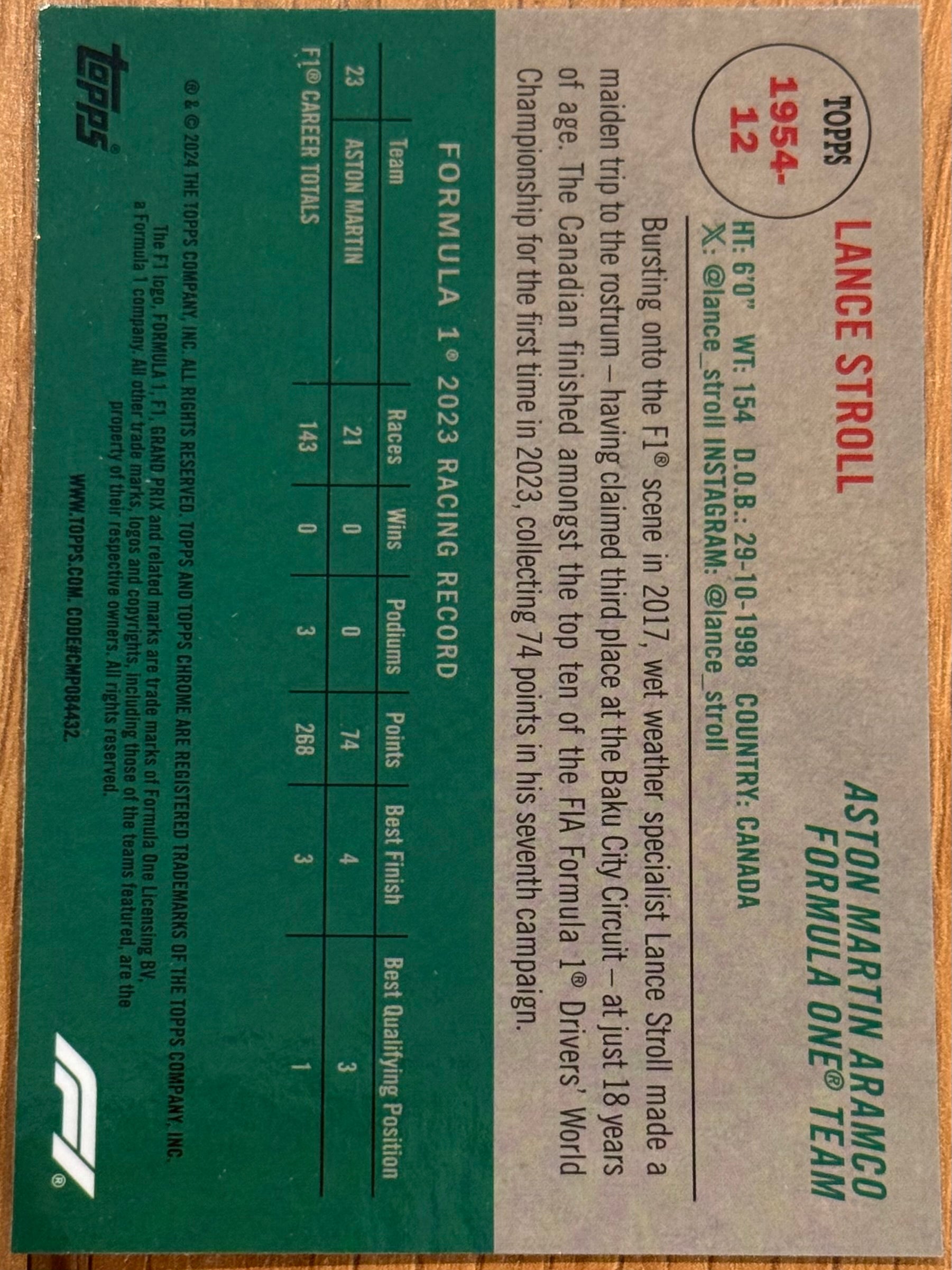 Topps Chrome F1 2024 Lance Stroll Aston Martin Aramco Formula 1 1954-12