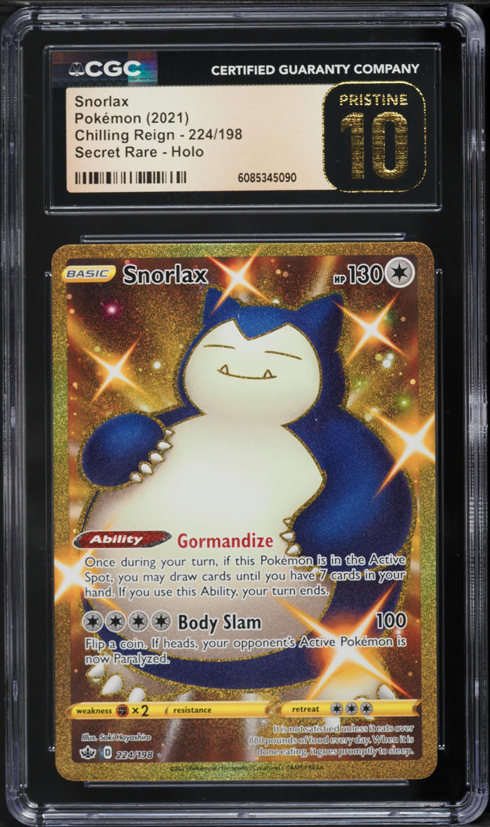 2021 Pokemon Sword & Shield Chilling Reign Gold Rare Snorlax #224 CGC 10 PRISTINE