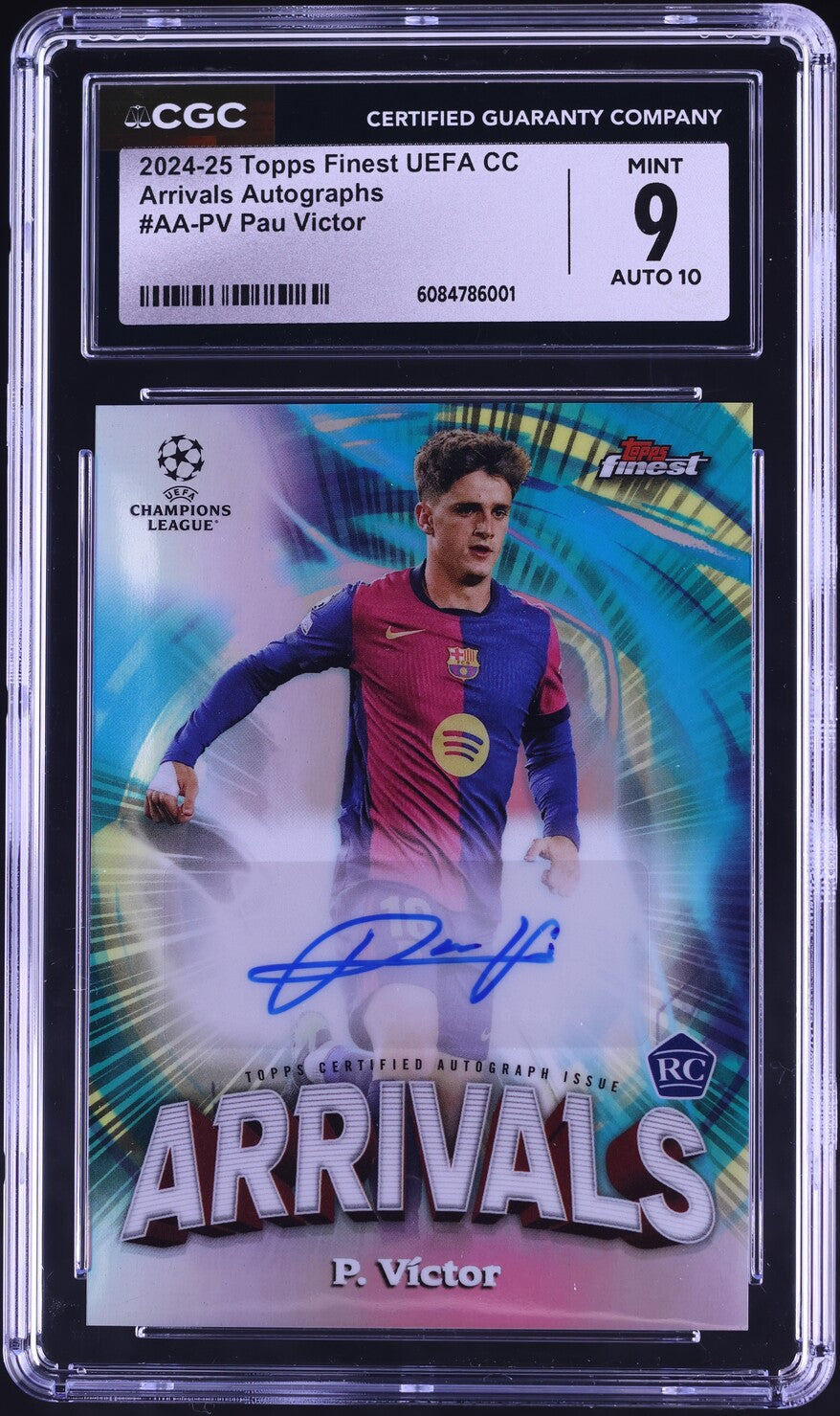 2024 Finest UEFA CC Arrivals Pau Victor ROOKIE AUTO #AA-PV CGC 9 MINT