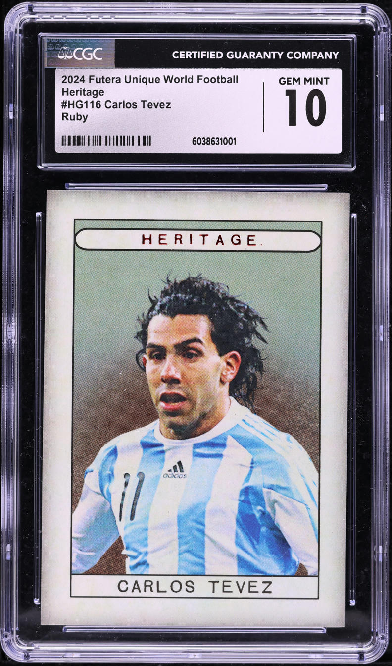 2024 Futera Unique World Football Heritage Ruby Carlos Tevez /10 #HG116 CGC 10
