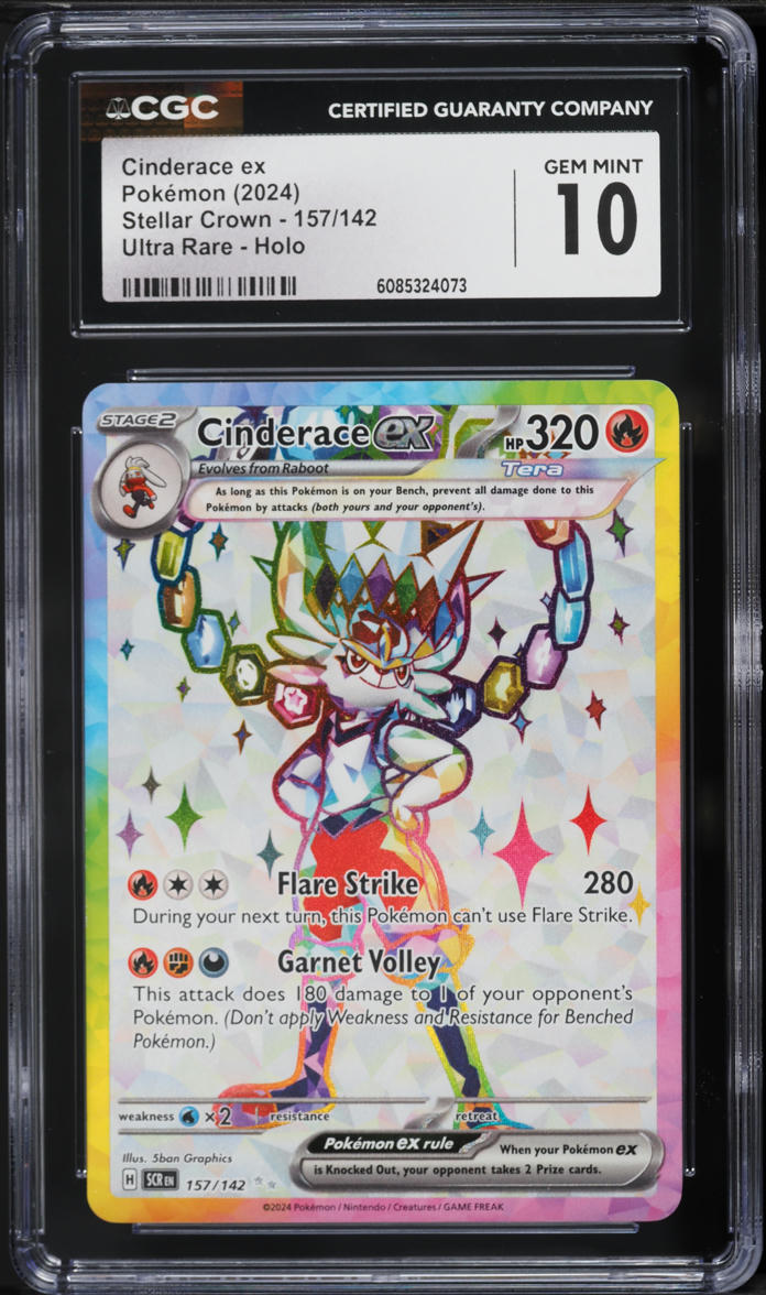 2024 Pokemon Scarlet & Violet Stellar Crown Full Art Cinderace ex #157 CGC 10 GEM MINT