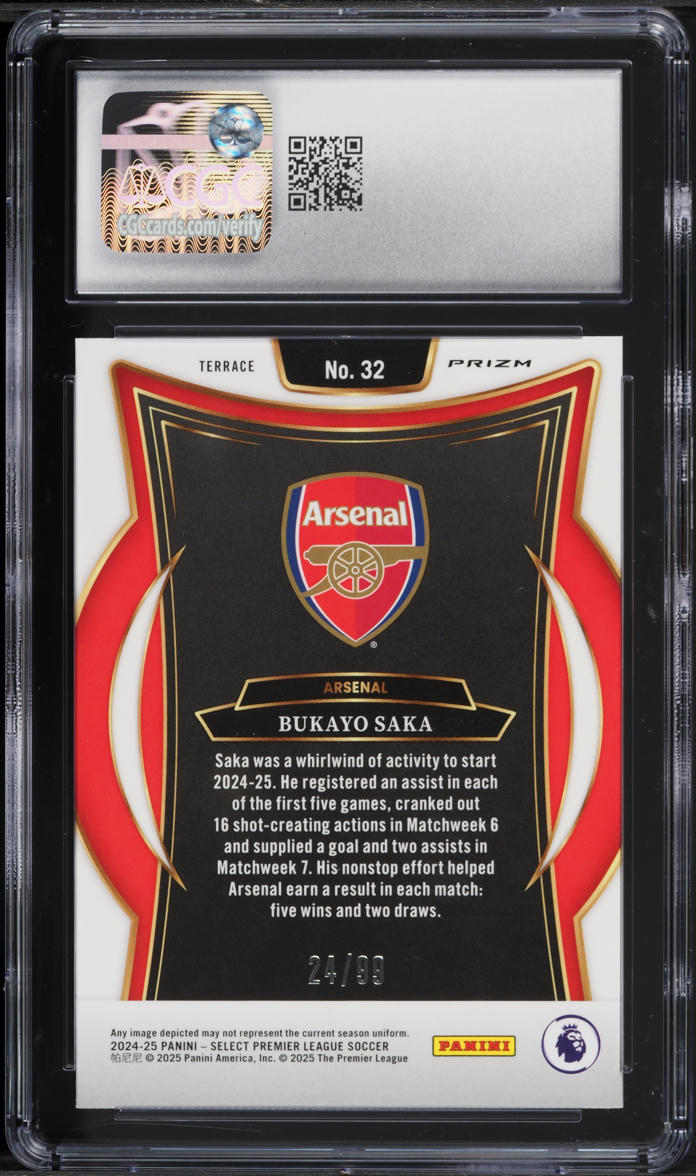 2024 Select EPL Pink Bukayo Saka /99 #32 CGC 7.5 NRMT+