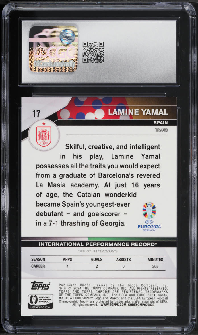 2024 Topps Chrome UEFA Euro Lamine Yamal #17 CGC 10 GEM MINT