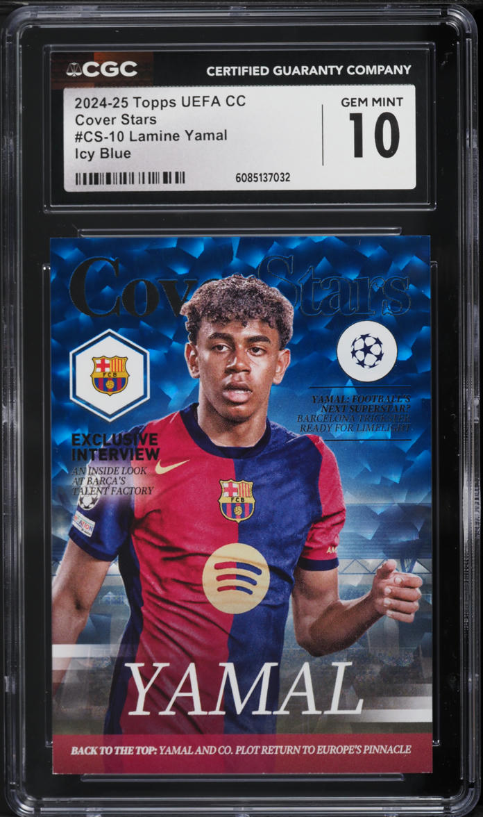 2024 Topps UEFA CC Cover Stars Icy Blue Lamine Yamal /75 #CS-10 CGC 10 GEM MINT