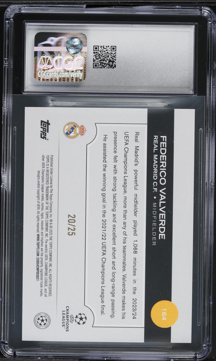 2024 Topps UEFA CC Orange Foilboard Federico Valverde /25 #164 CGC 9 MINT