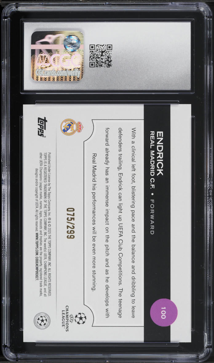 2024 Topps UEFA CC Purple Inferno Endrick ROOKIE /299 #100 CGC 10 GEM MINT