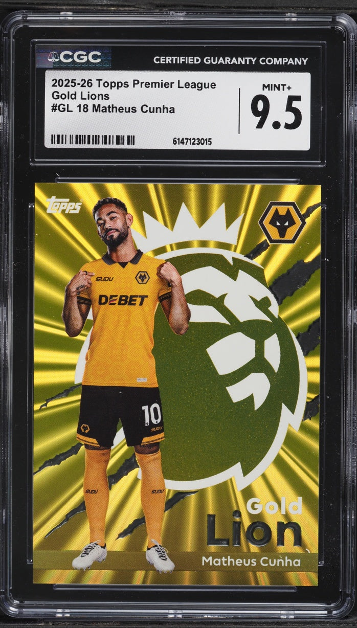 2025-26 Topps Premier League Gold Lions Matheus Cunha #GL 18 CGC 9.5 MINT+