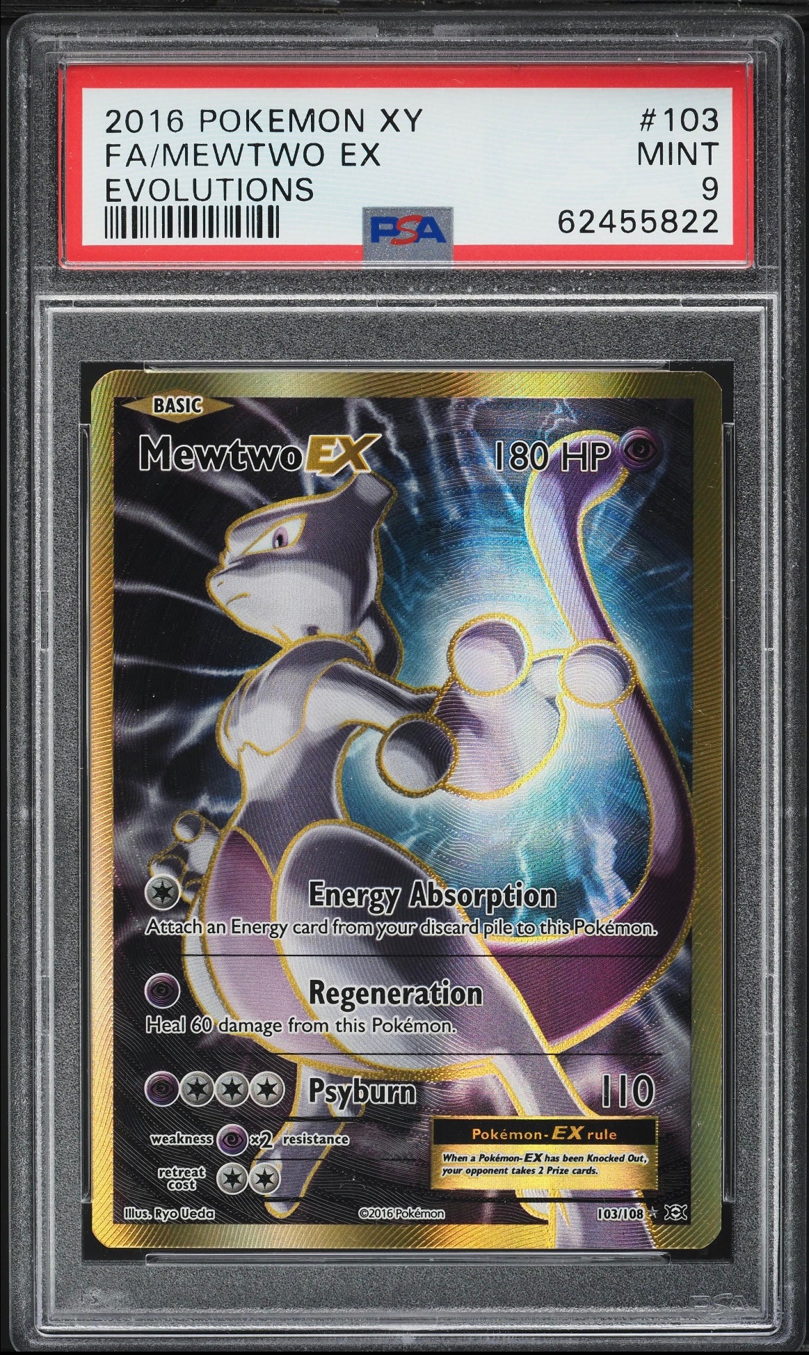 2016 Pokemon XY Evolutions Full Art Mewtwo EX #103 PSA 9