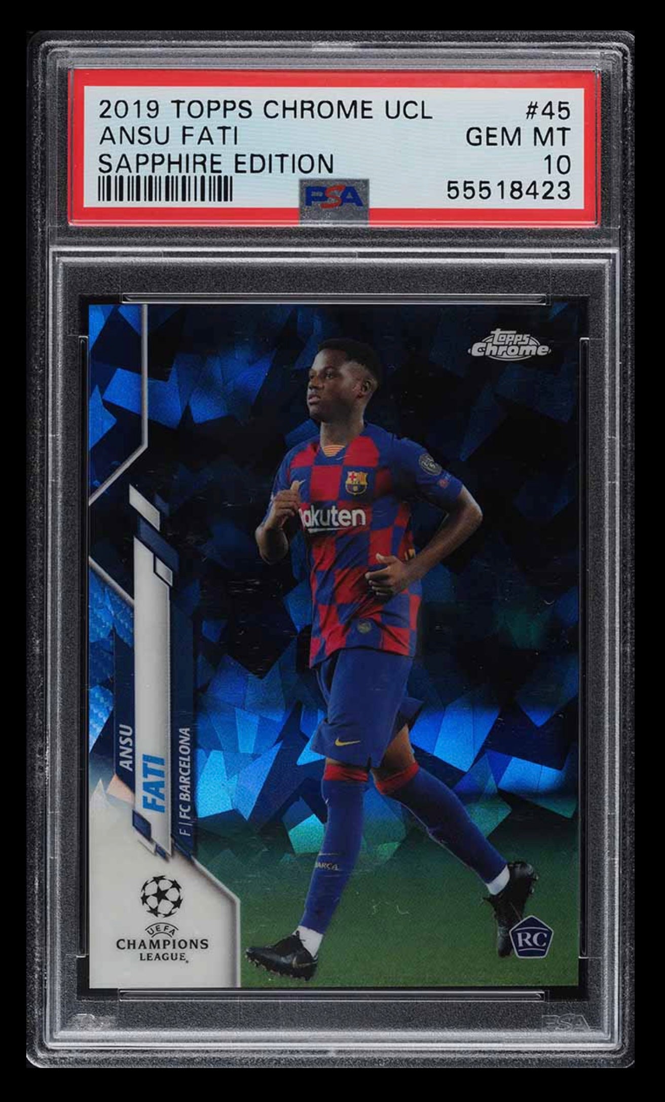 ⚽ Ansu Fati – 2019 Topps Chrome UCL Sapphire Edition #45 (PSA 10)
