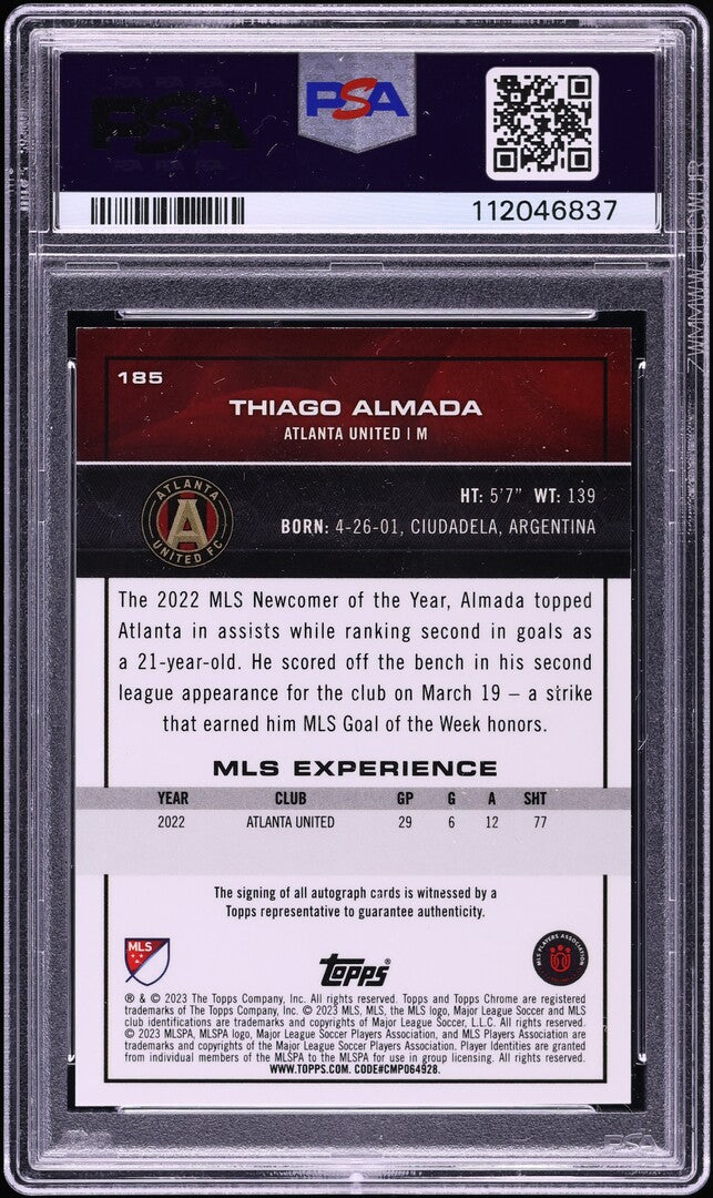 2023 Topps Chrome MSL #185 Thiago Almada Auto Red Refractor /5 PSA 9