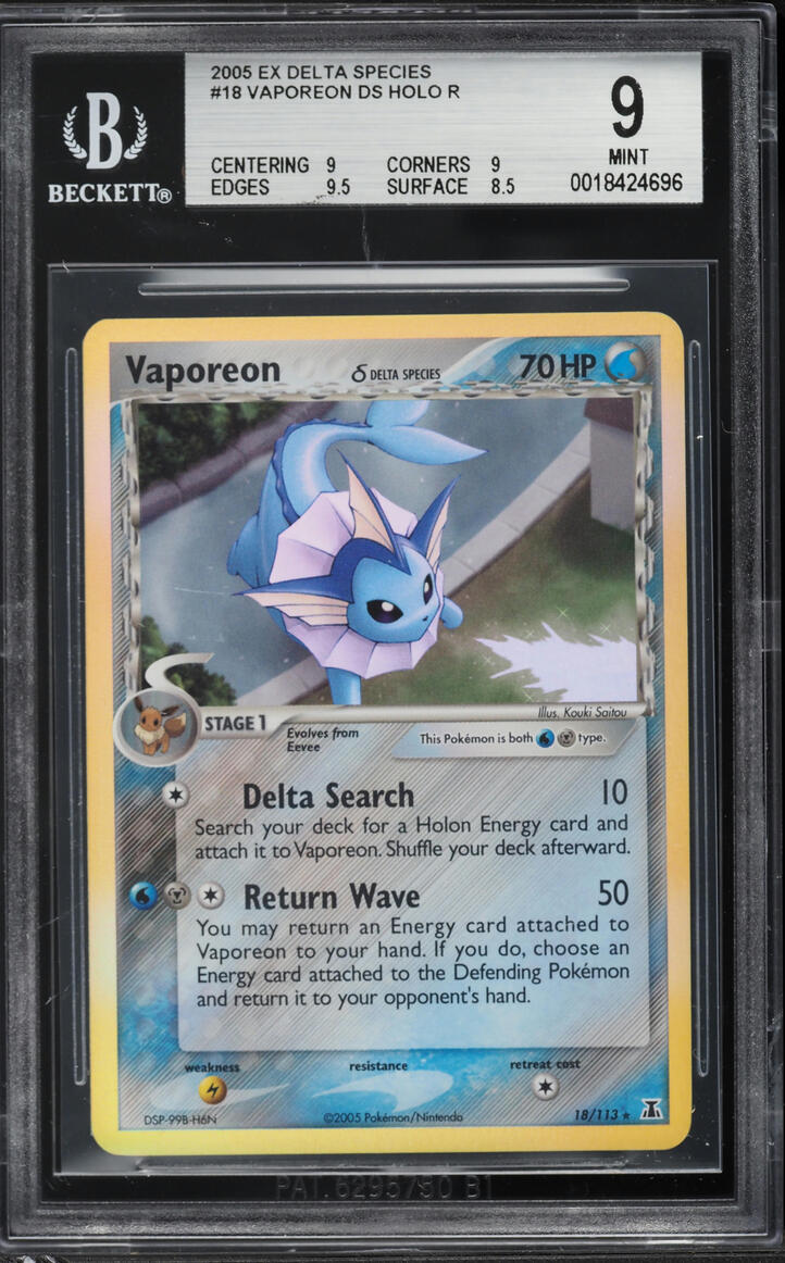 2005 Pokemon EX Delta Species Holo Vaporeon #18 BGS 9 MINT