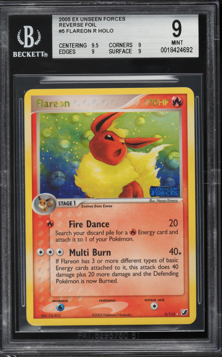 2005 Pokemon Ex Unseen Forces Reverse Holo Flareon #5 BGS 9 MINT