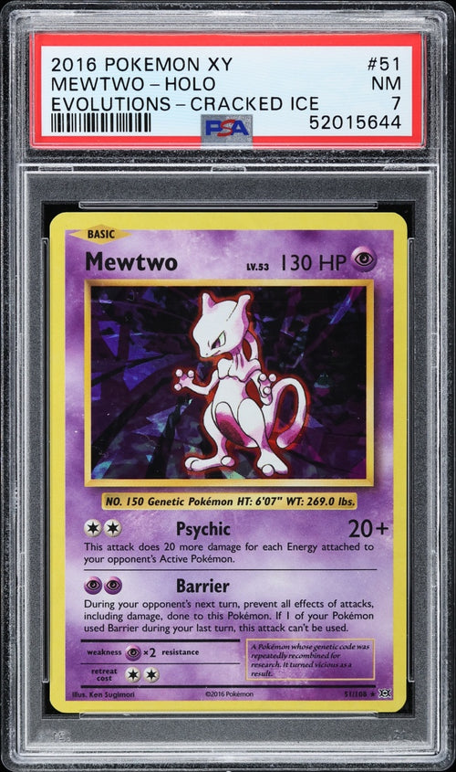 Mewtwo Holo Cracked Ice (Evolutions #51) · PSA 7