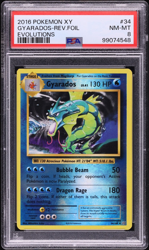 Gyarados Reverse Foil (Evolutions #34) · PSA 8