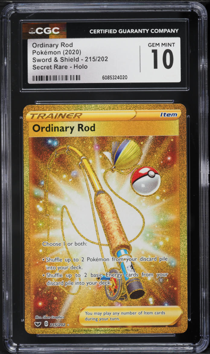 2020 Pokemon Sword & Shield Gold Rare Ordinary Rod #215 CGC 10 GEM MINT