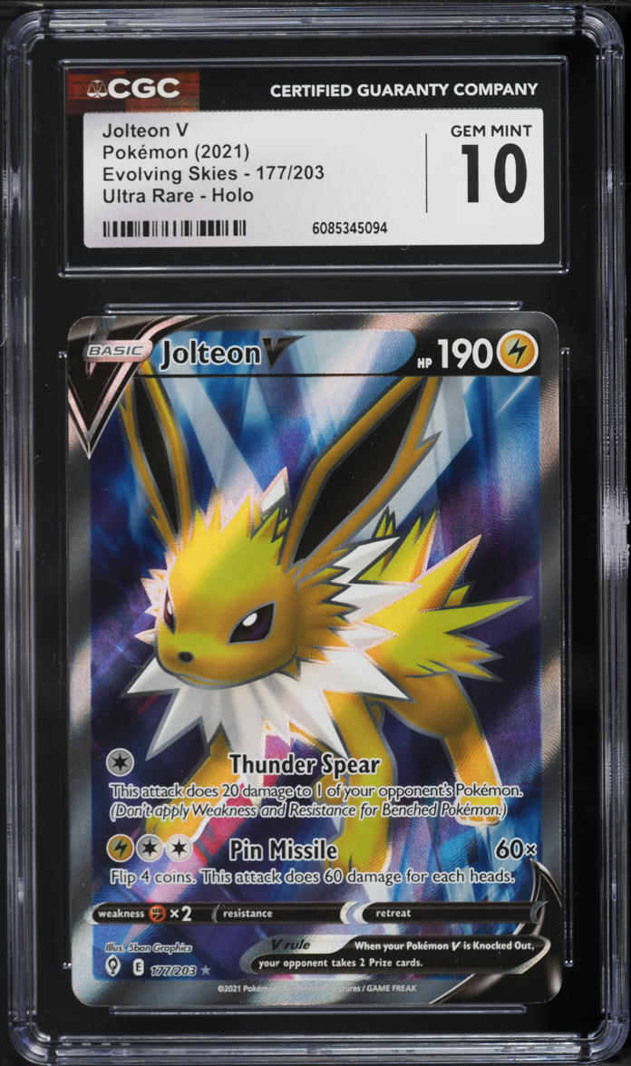 2021 Pokemon Sword & Shield Evolving Skies Full Art Jolteon V #177 CGC 10 GEM MINT