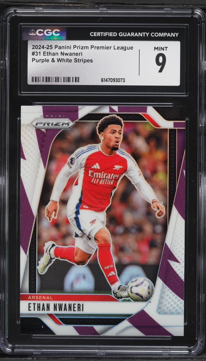 2024-25 Panini Prizm Premier League Purple & White Stripes Ethan Nwaneri #31 CGC 9 MINT
