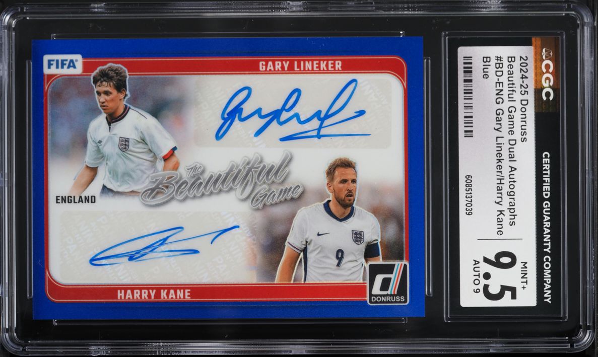 2024 Donruss Beautiful Game Dual Blue Gary Lineker Harry Kane AUTO 25/25 CGC 9.5