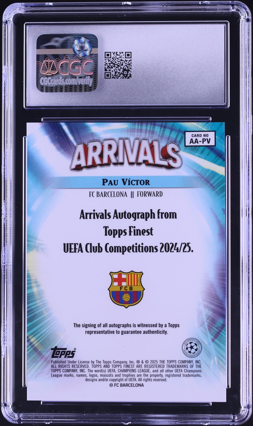 2024 Finest UEFA CC Arrivals Pau Victor ROOKIE AUTO #AA-PV CGC 9 MINT