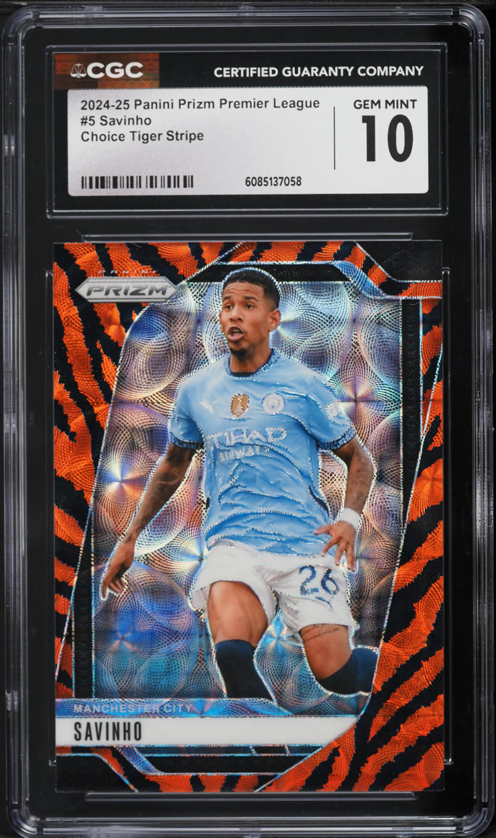 2024 Panini Prizm Premier League Choice Tiger Stripe Savinho #5 CGC 10 GEM MINT