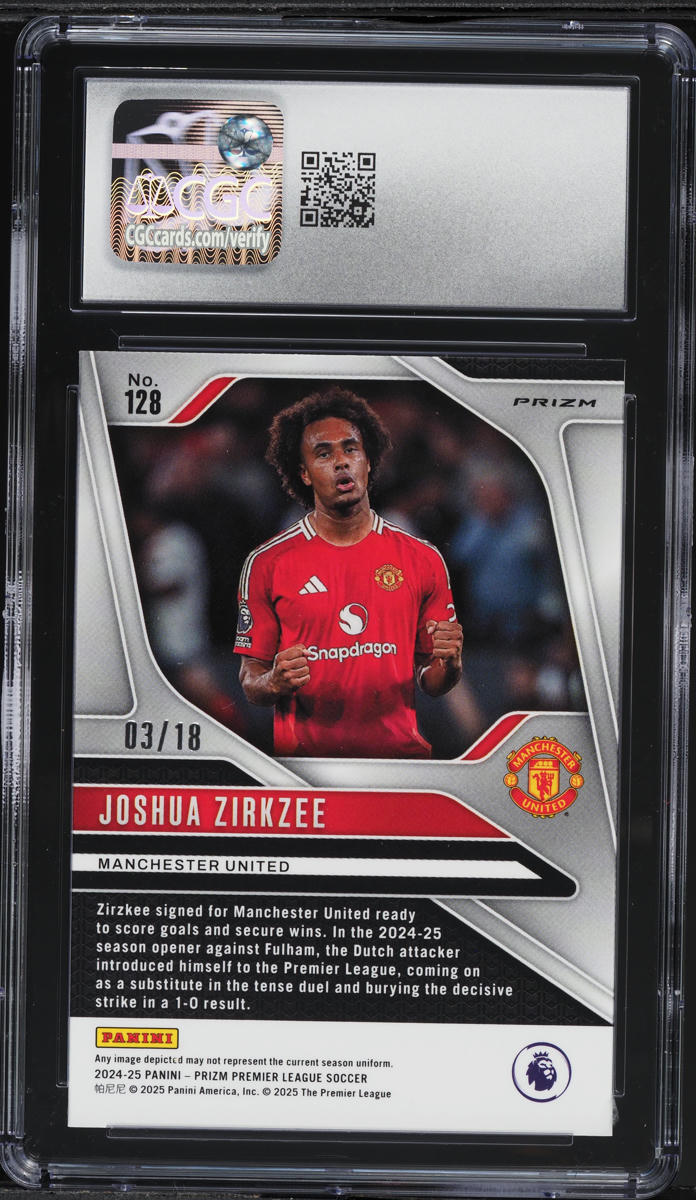 2024 Panini Prizm Premier League Lotus Flower Joshua Zirkzee /18 #128 CGC 10 GEM MINT