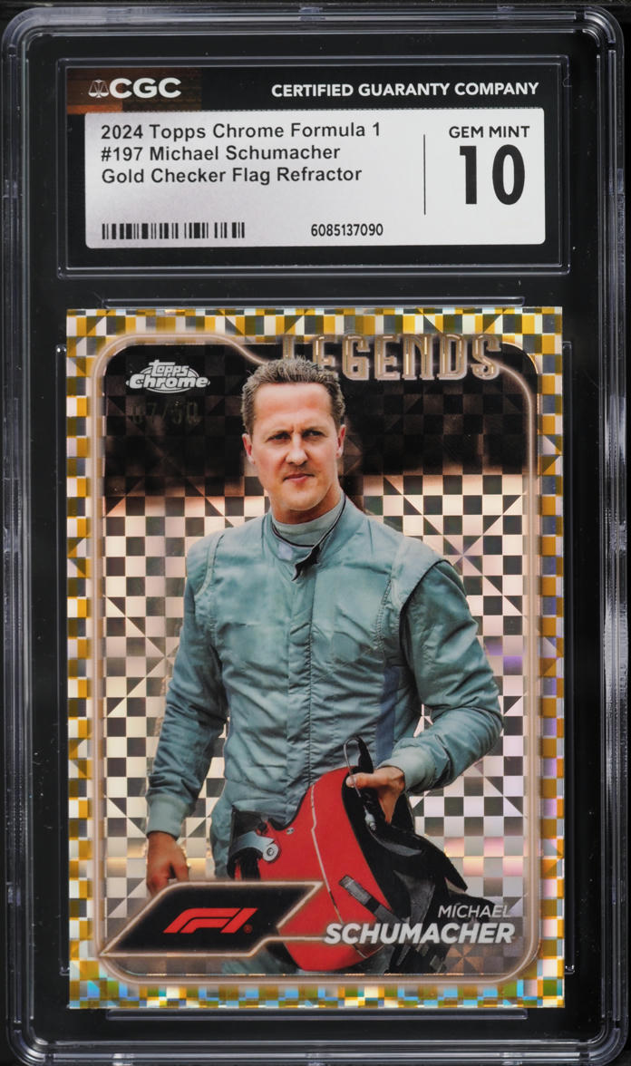 2024 Topps Chrome Formula 1 Gold Checker Flag Refractor Michael Schumacher #197 CGC 10 GEM MINT
