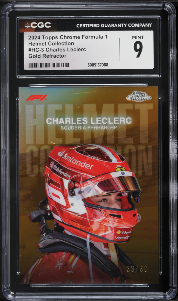 2024 Topps Chrome Formula 1 Helmet Collection Gold Refractor Charles Leclerc #HC-3 CGC 9 MINT