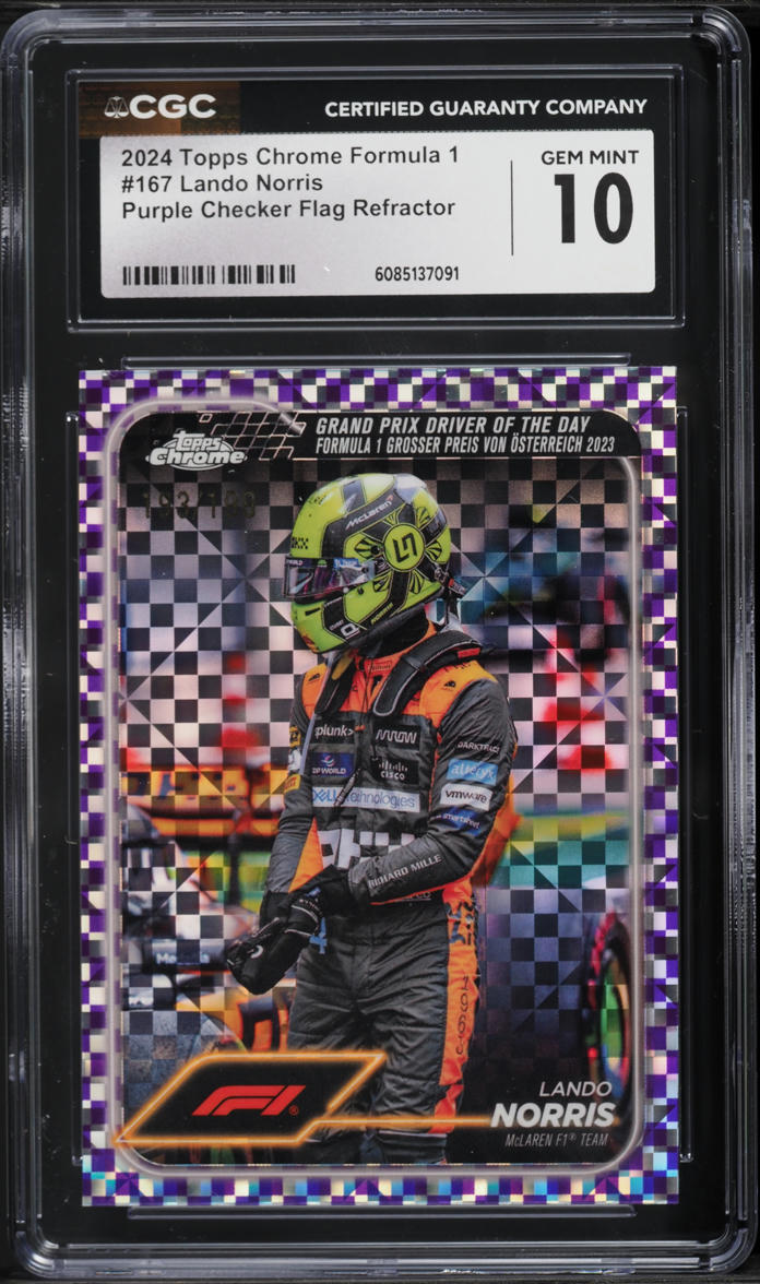 2024 Topps Chrome Formula 1 Purple Checker Flag Refractor Lando Norris #167 CGC 10 GEM MINT