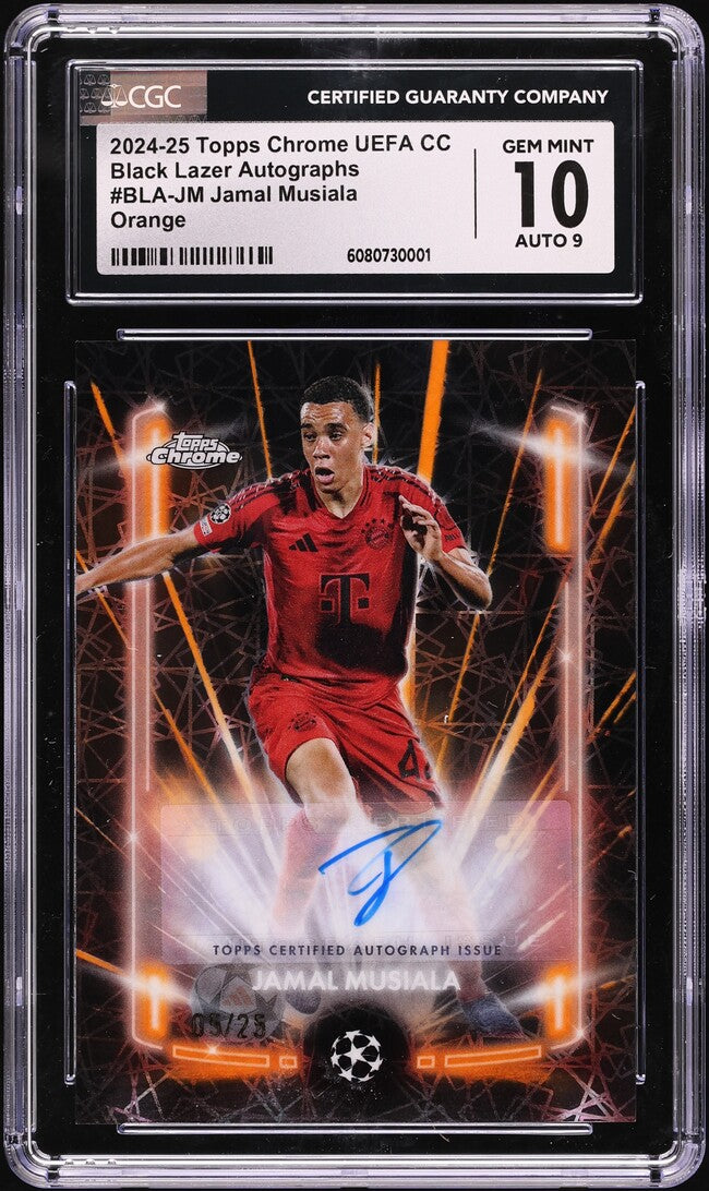 2024 Topps Chrome UEFA CC Black Lazer Orange Jamal Musiala AUTO /25 CGC 10 GEM