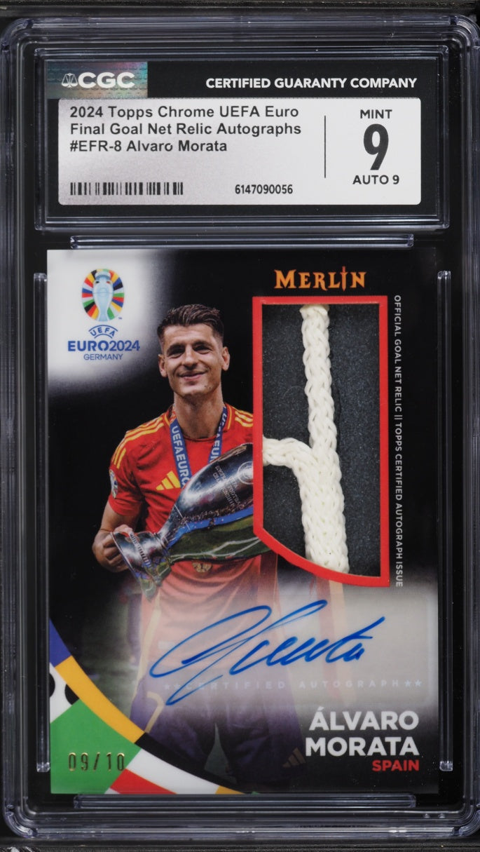 2024 Topps Chrome UEFA Euro Final Goal Net Relic AUTO Alvaro Morata #EFR-8 CGC 9 MINT