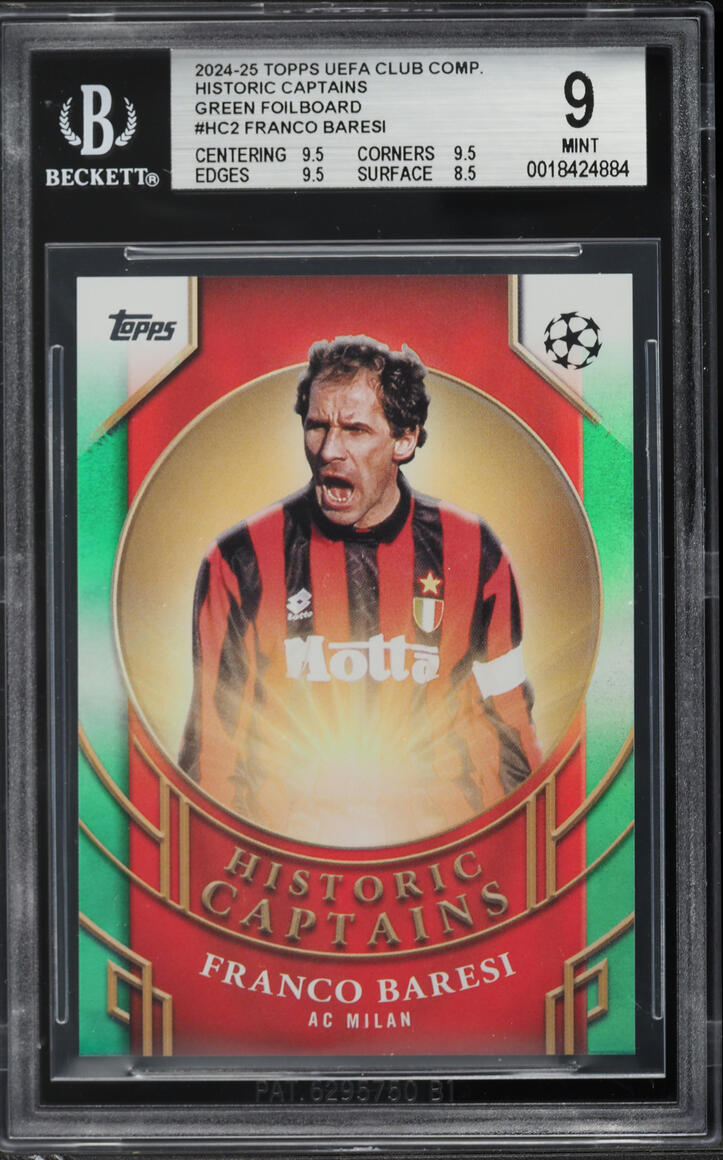 2024 Topps UEFA CC Historic Captains Green Foilboard Franco Baresi /99 #HC-2 BGS 9 MINT