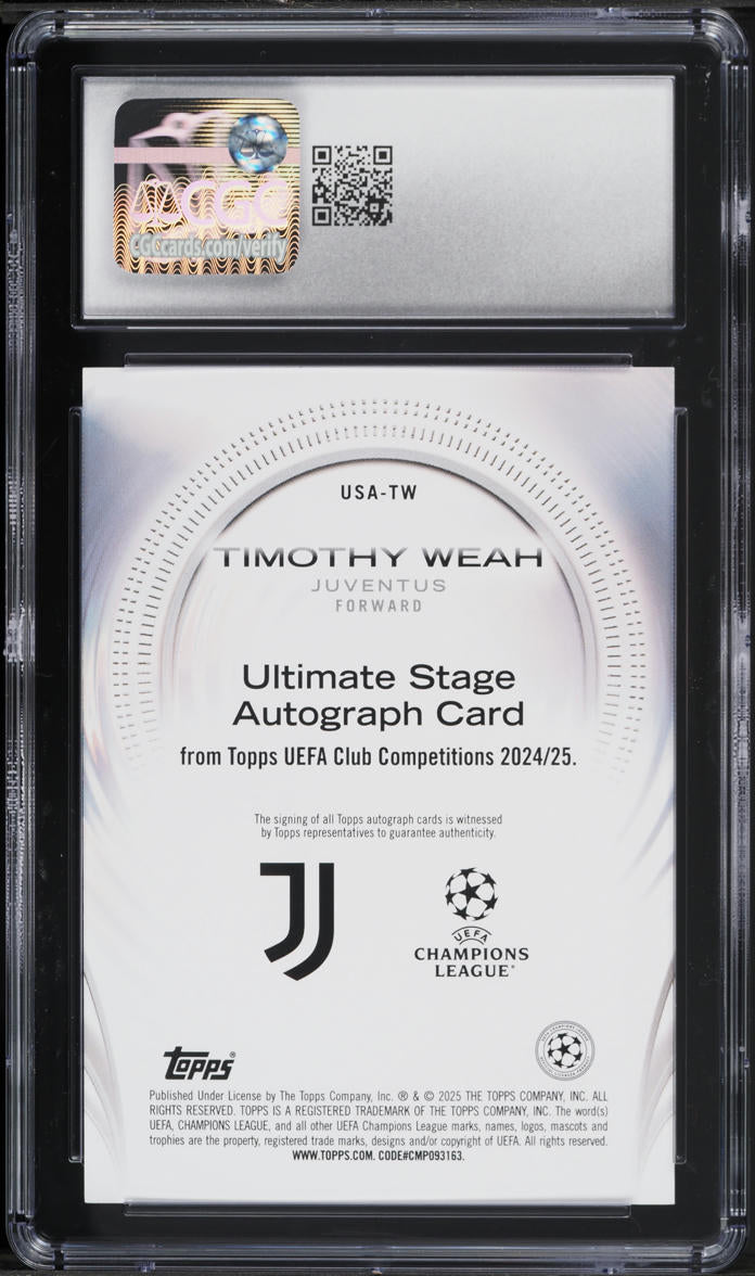 2024 Topps UEFA CC Ultimate Stage Timothy Weah AUTO #USA-TW CGC 8.5 NM-MT+