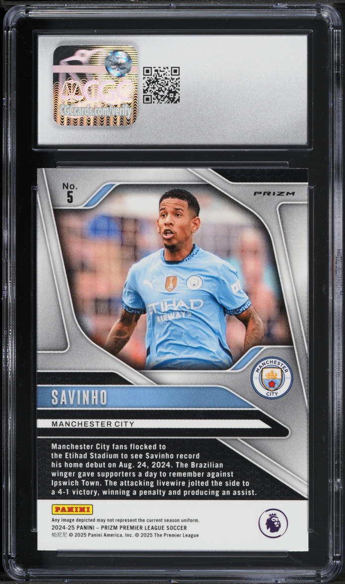 2024 Panini Prizm Premier League Choice Tiger Stripe Savinho #5 CGC 10 GEM MINT