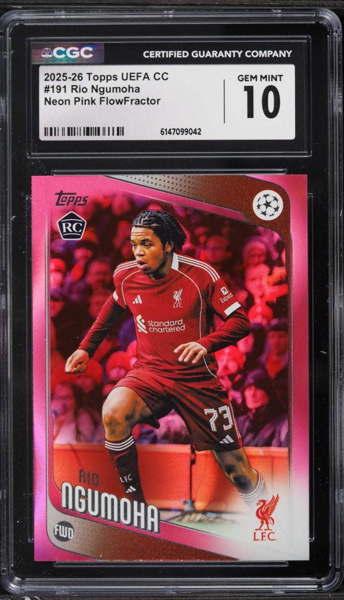 2025-26 Topps UEFA CC Neon Pink FlowFractor Rio Ngumoha #191 CGC 10 GEM MINT