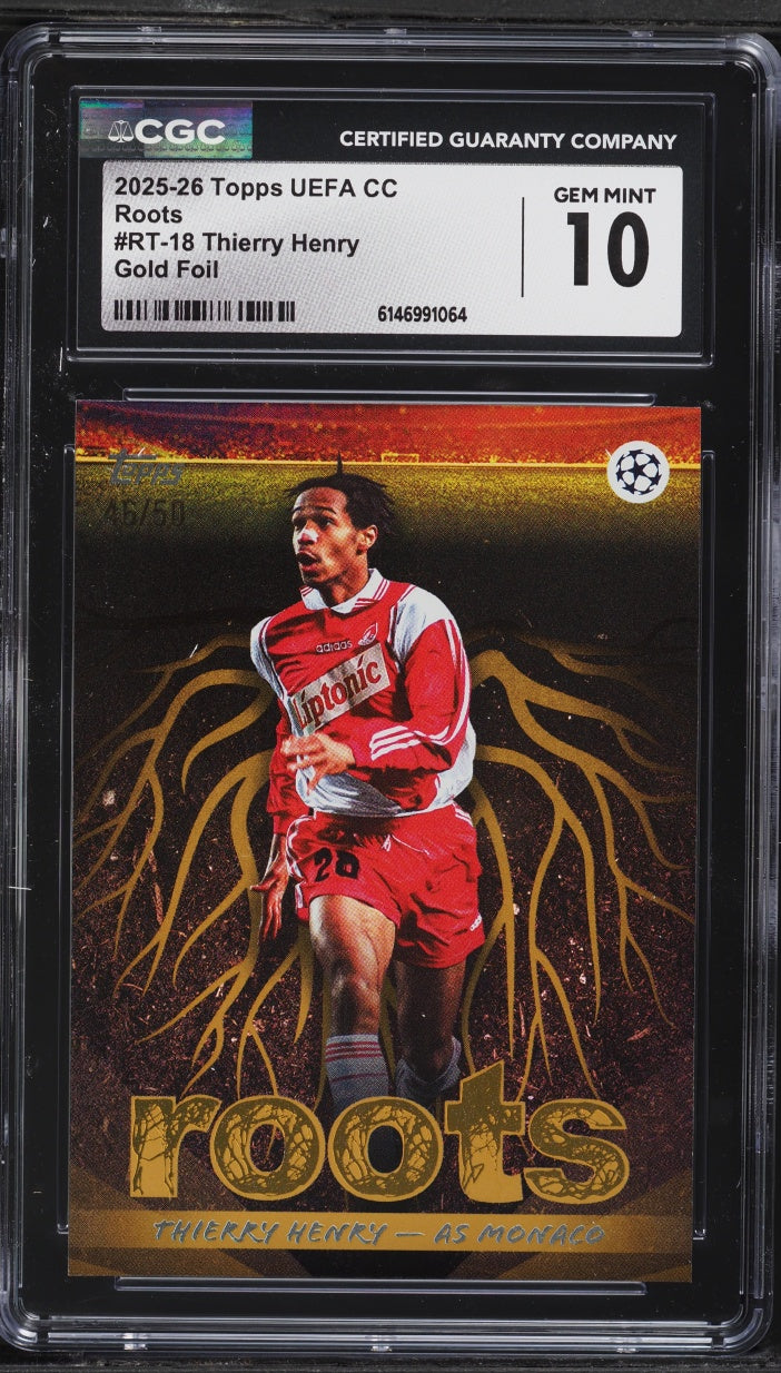 2025-26 Topps UEFA CC Roots Gold Foil Thierry Henry #RT-18 CGC 10 GEM MINT