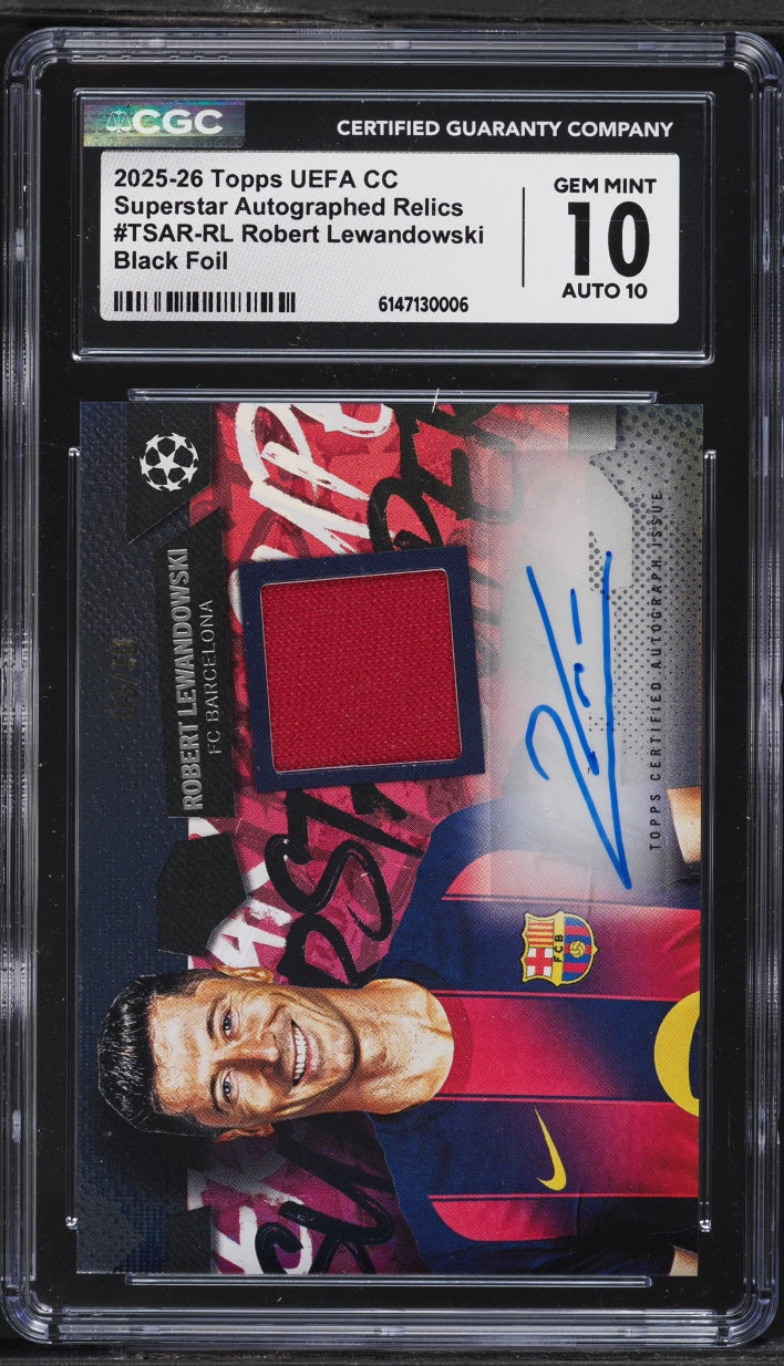 2025-26 Topps UEFA CC Superstar AUTO Relics Black Foil Robert Lewandowski #TSAR-RL CGC 10 GEM MINT