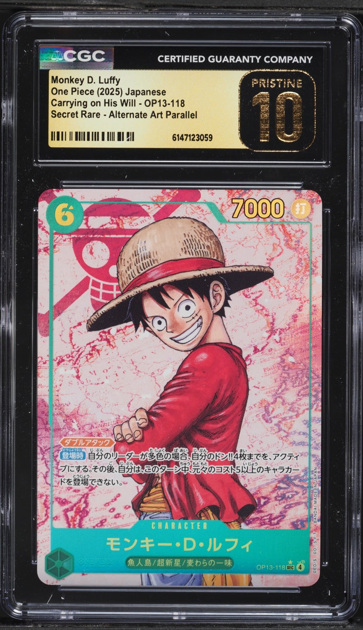 2025 One Piece Carrying On His Will Alt Art Monkey D Luffy #OP13-118 CGC 10 PRISTINE