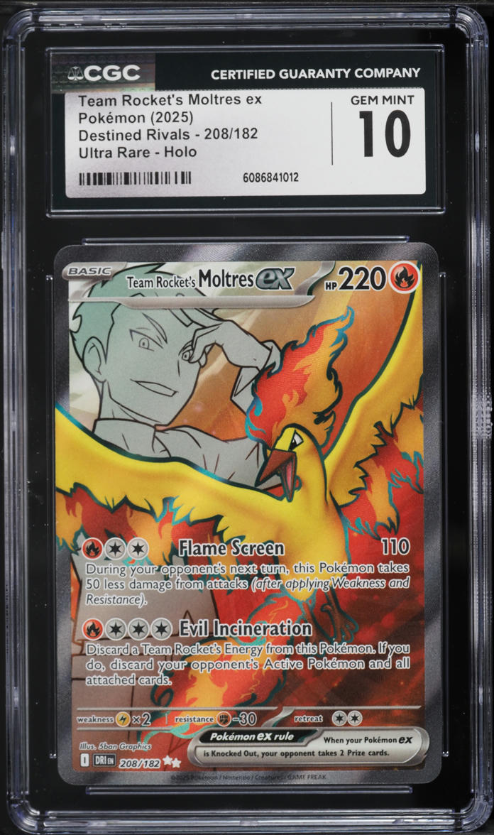 2025 Pokemon SV Destined Rivals Full Art Team Rocket's Moltres ex #208 CGC 10 GEM MINT