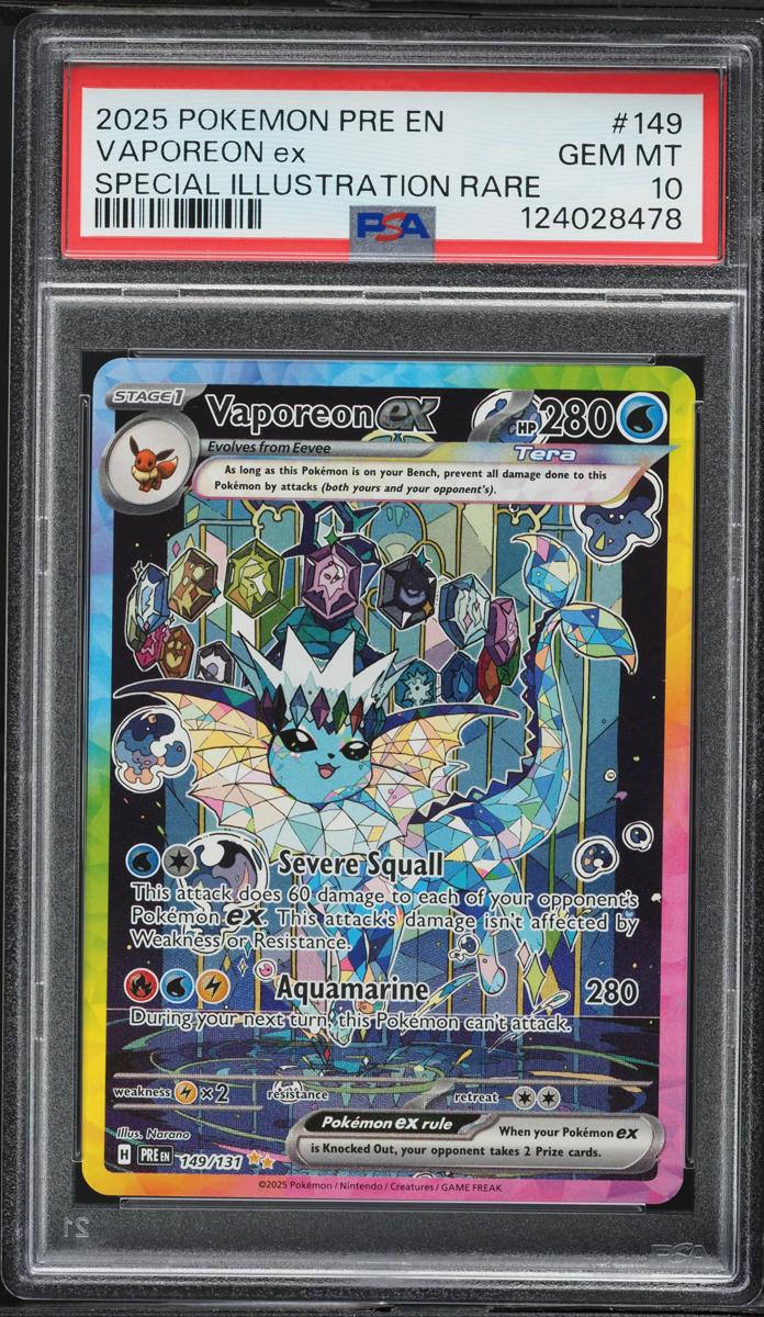 2025 Pokemon SV Prismatic Evolutions SIR Vaporeon ex #149 PSA 10 GEM MINT