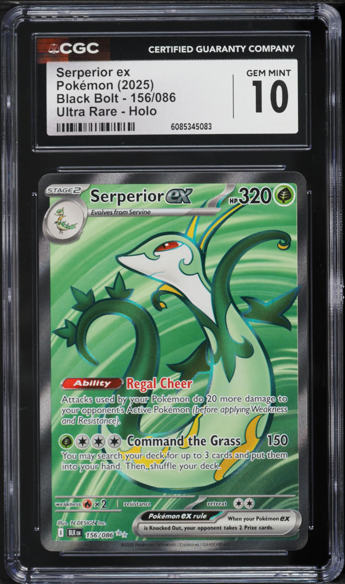 2025 Pokemon Scarlet & Violet Black Bolt Full Art Serperior ex #156 CGC 10 GEM MINT