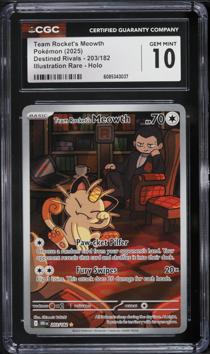 2025 Pokemon Scarlet & Violet Destined Rivals IR Team Rocket's Meowth #203 CGC 10 GEM MINT