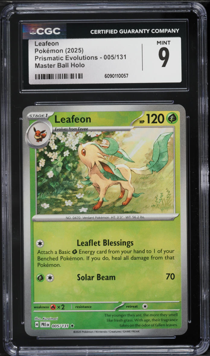 2025 Pokemon Scarlet & Violet Prismatic Evolutions Master Ball Holo Leafeon #5 CGC 9 MINT
