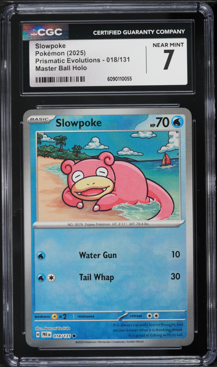 2025 Pokemon Scarlet & Violet Prismatic Evolutions Master Ball Holo Slowpoke #18 CGC 7 NRMT