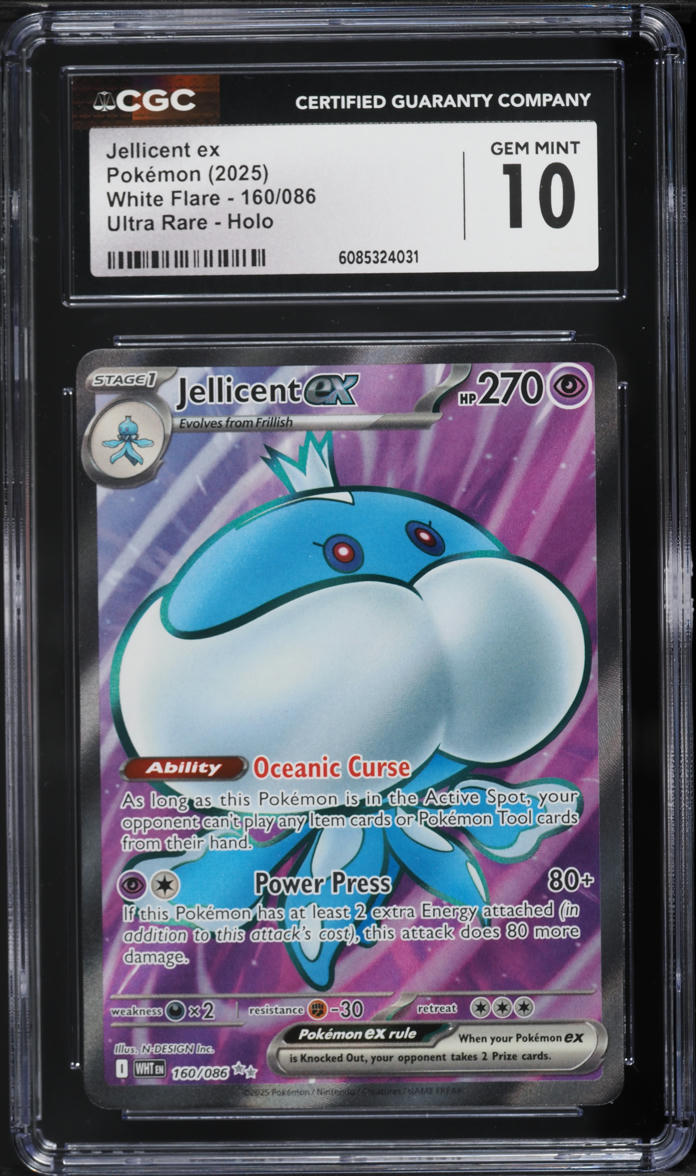 2025 Pokemon Scarlet & Violet White Flare Full Art Jellicent ex #160 CGC 10 GEM MINT