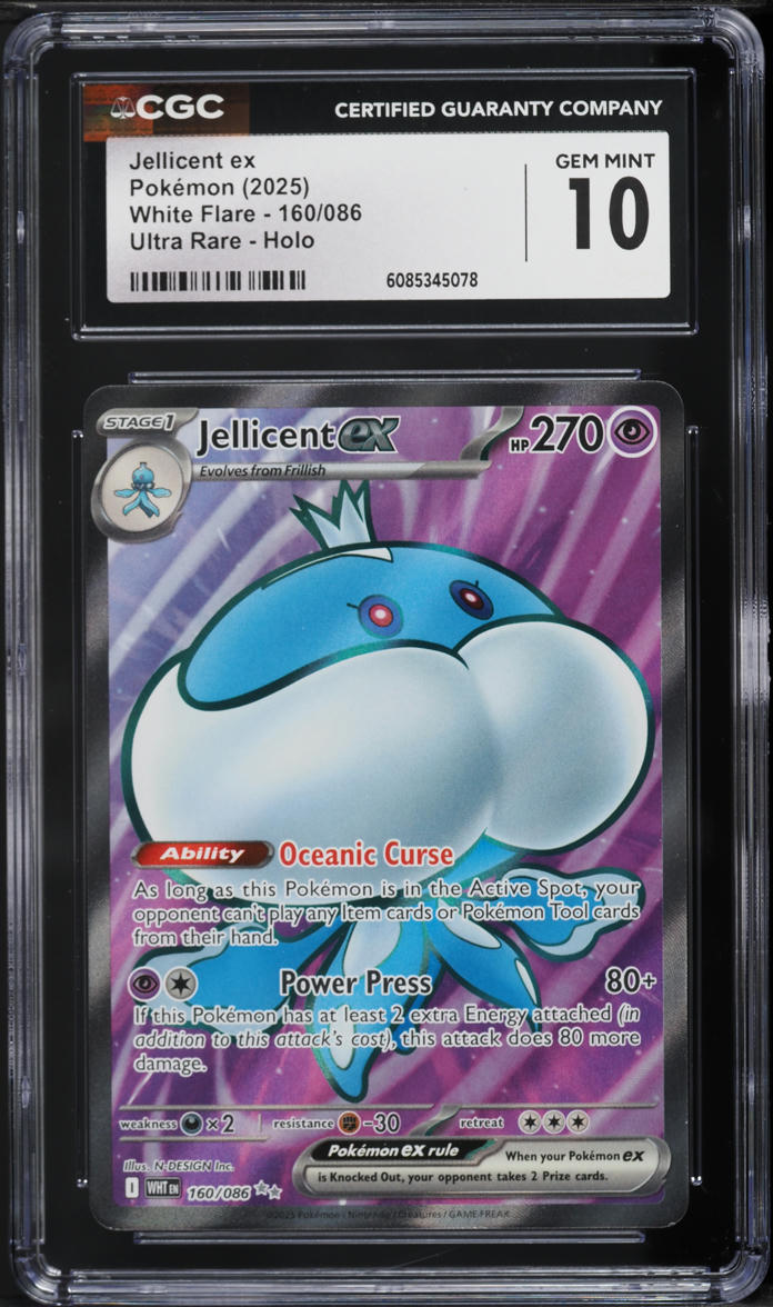 2025 Pokemon Scarlet & Violet White Flare Full Art Jellicent ex #160 CGC 10 GEM MINT