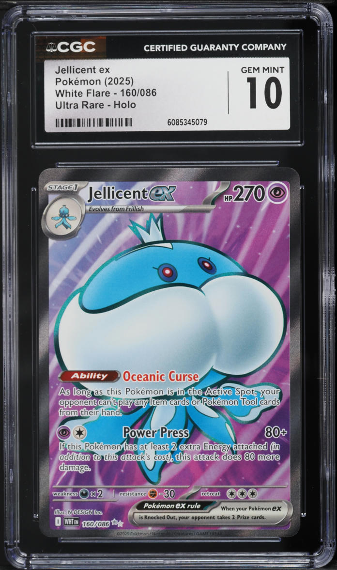 2025 Pokemon Scarlet & Violet White Flare Full Art Jellicent ex #160 CGC 10 GEM MINT