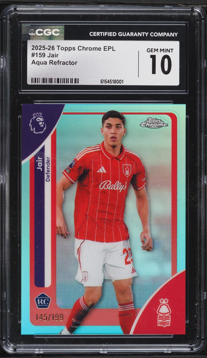 2025 Topps Chrome EPL Aqua Refractor Jair ROOKIE #159 CGC 10 GEM MINT
