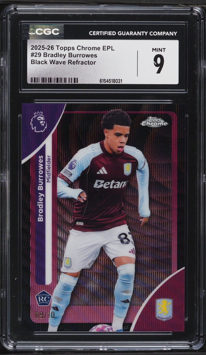 2025 Topps Chrome EPL Black Wave Refractor Bradley Burrowes ROOKIE /10 #29 CGC 9 MINT