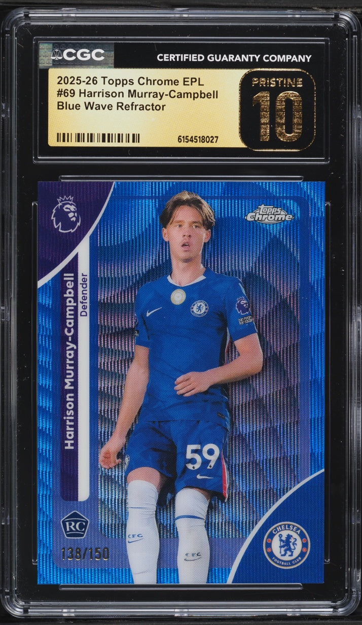 2025 Topps Chrome EPL Blue Wave Ref. Harrison Murray-Campbell ROOKIE /150 #69 CGC 10 PRISTINE